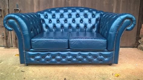 Stunning Vintage Dark Blue Chesterfield Style Leather Sofa | Leather ...