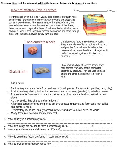 Sedimentary Rock Formation Geology Worksheet Download Printable PDF | Templateroller