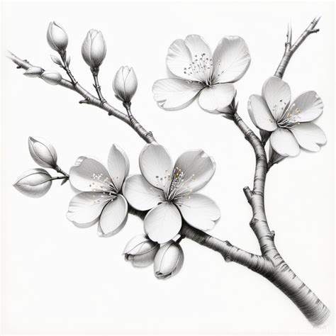 Cherry Blossom Branch Sketch with Pencil | Stable Diffusion Online