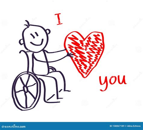 Happy Man in a Wheelchair Holds a Big Red Heart. Stock Vector - Illustration of community ...