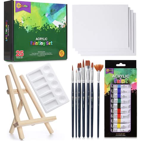 Acrylic Painting Set With Easel And Canvas 25pcs - RiseBrite