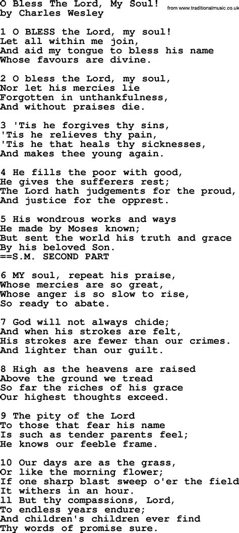 O Bless The Lord, My Soul! by Charles Wesley - hymn lyrics