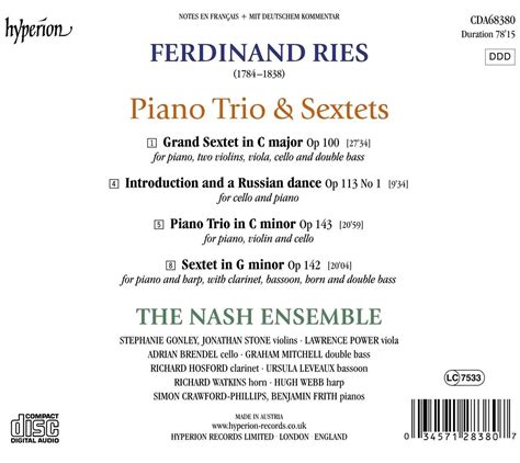 Ferdinand Ries: Piano Trio & Sextets - The Nash Ensemble - La Boîte à Musique