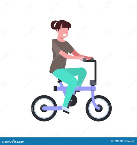 Woman Riding Electric Bike Over White Background. Cycling Concept. Cartoon Full Length Character ...