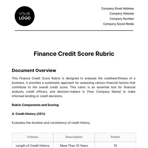 Finance Credit Score Rubric Template - Edit Online & Download Example | Template.net