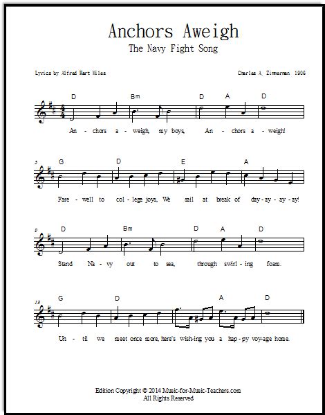 Anchors Aweigh, the Navy Fight Song! | Sheet music, Fight song, Accordion sheet music