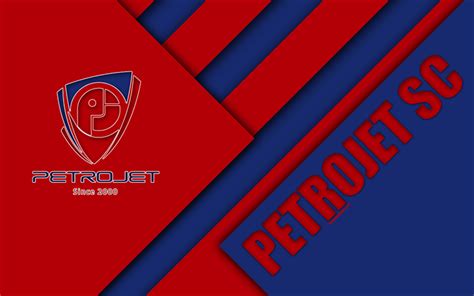 Download wallpapers Petrojet SC, Egyptian football club, 4k, logo, material design, blue red ...