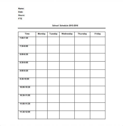 Editable Teacher Schedule Template