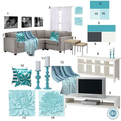 Teal And White Living Room