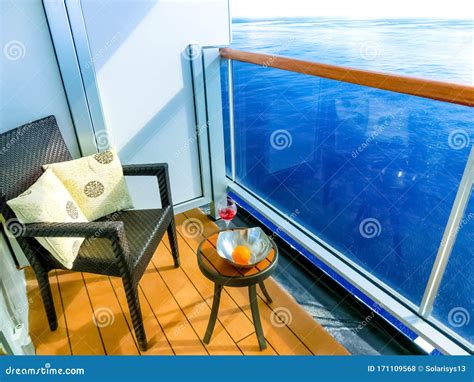 Luxurious Cruise Ship Balcony View on Blue Ocean Stock Photo - Image of ...