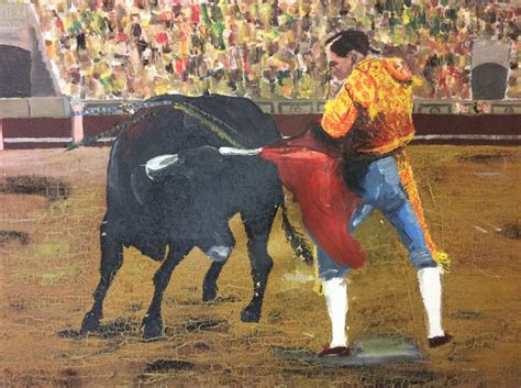 Old Matador & Bull In Ring Oil Painting Signed RJG - AJG | Collectors ...