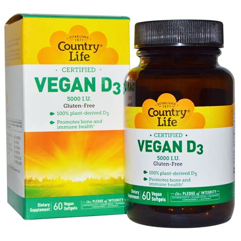 Country Life, Vegan D3, 5000 IU, 60 Vegan Softgels | By iHerb