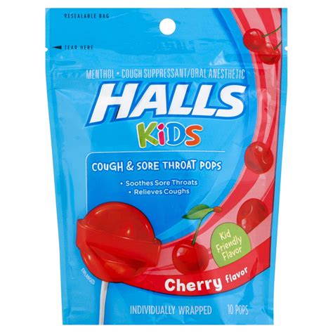 Halls Kids Cherry Cough & Sore Throat Lollipops - Shop Cough, Cold & Flu at H-E-B