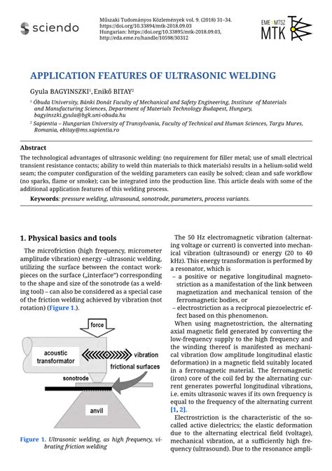 (PDF) Application Features of Ultrasonic Welding