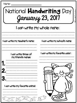 National Handwriting Day | Free by Krazee 4 Kindergarten | TPT