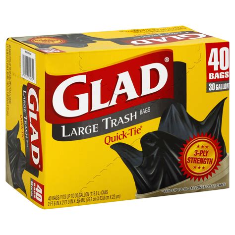 Glad Quick-Tie Trash Bags, Large, 30 Gallon, 40 bags