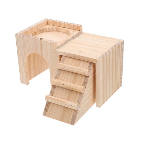 Hamster Hideout House Wooden Gerbil Cage Accessories Bunny Toys Rabbits Chamber Guinea Pig ...