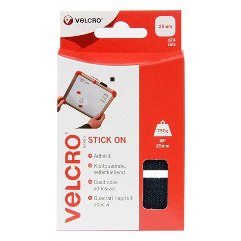 VELCRO Brand Stick On Squares 24mm 48 Pieces Black | Hobbycraft