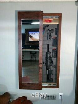 Hidden Storage Mirror In-wall Gun Safe Concealment Cabinet Red Mahogany