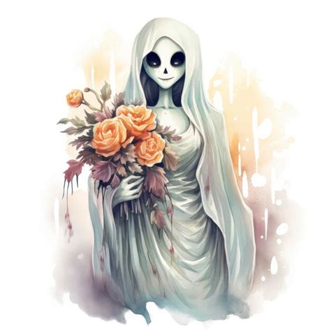 Premium AI Image | A stunning ghost holding flower bouquet and enjoying ...