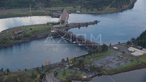 Bonneville Dam in Columbia River Gorge Aerial Stock Photo AX154_037 ...