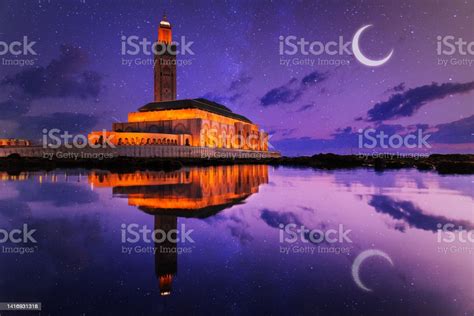 View Of Hassan Ii Mosque Reflected On Water At Night Casablanca Morocco Stock Photo - Download ...