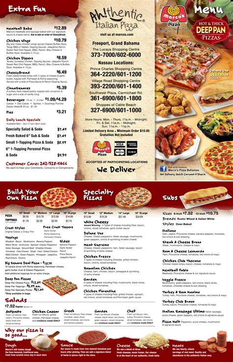 Printable Marco's Pizza Menu