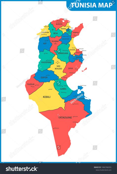 Detailed Map Tunisia Regions States Cities: vector de stock (libre de ...