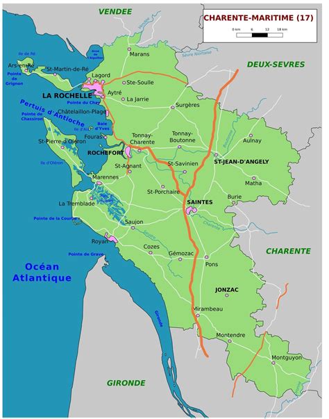 Carte de la Charente-Maritime, La Rochelle, Rochefort. | Charente maritime, Les régions de ...