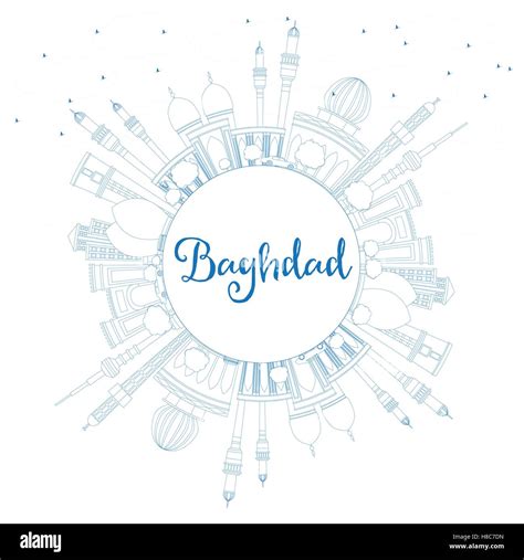 Outline Baghdad Skyline with Blue Buildings and Copy Space. Vector ...