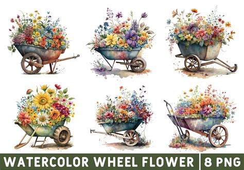 A Painting of a Wheelbarrow with Flowers Graphic by watercolorart · Creative Fabrica