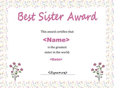 Best Sister Certificate