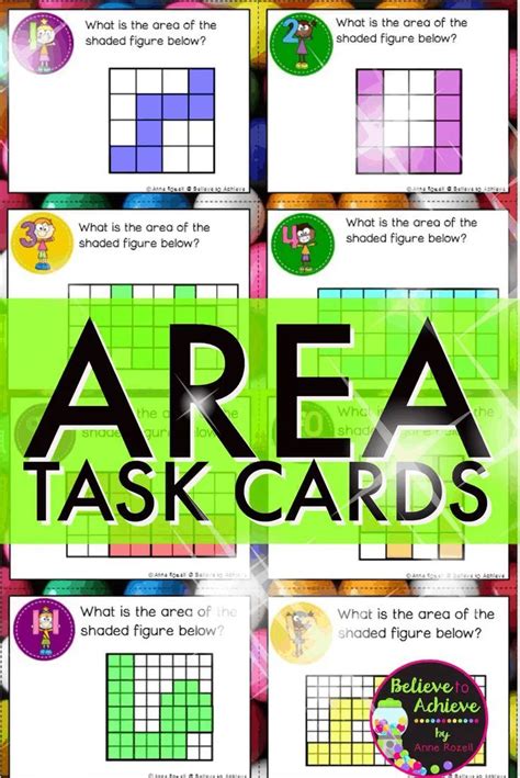 Area Task Cards | Task cards, Cards, Numbers kindergarten