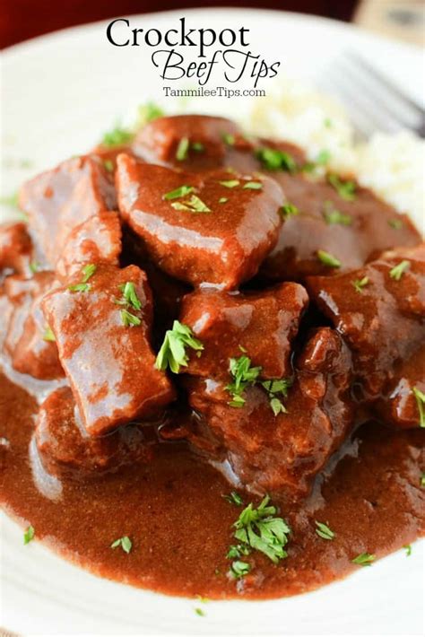 Slow Cooker Crockpot Beef Tips and Gravy Recipe - Tammilee Tips