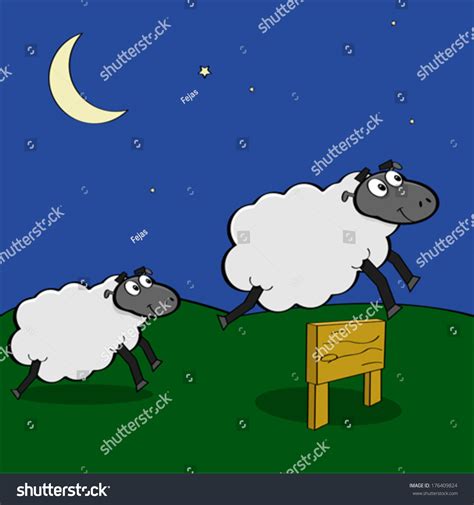 Cartoon Vector Illustration Showing Sheep Jumping Stock Vector (Royalty ...