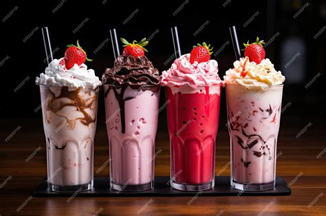 Premium Photo | A milkshake consisting of three flavors vanilla ...