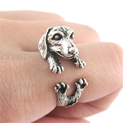 Realistic Dachshund Dog Puppy Animal Wrap Ring in Silver - Sizes 5 to 8 · DOTOLY Animal Jewelry ...