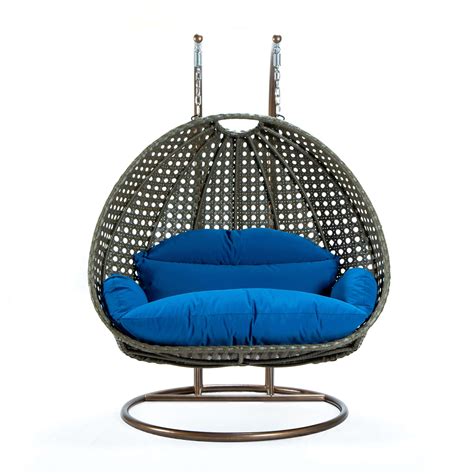 Wicker Hanging Egg Swing Chair - Double Seater - Beige w/Blue Seat by ...