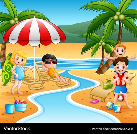 Summer vacation children in beach Royalty Free Vector Image