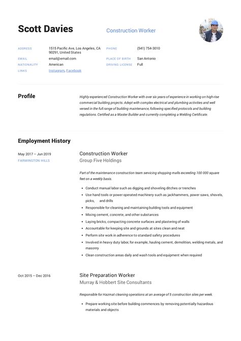 Construction Worker Resume & Writing Guide | +12 Templates | 2019