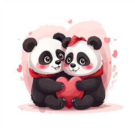 Premium Vector | Cute panda bears couple hugging vector illustration