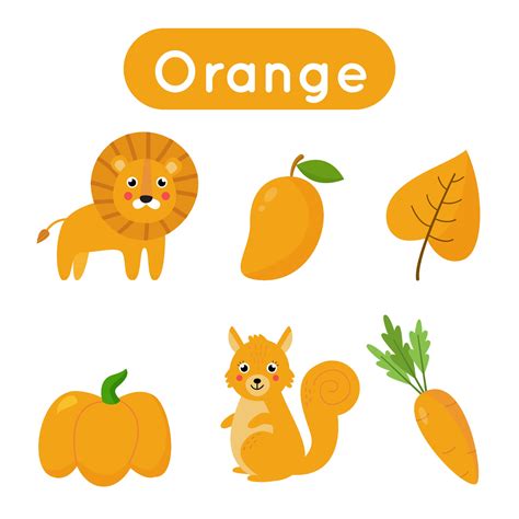 Flash cards with objects in orange color. Educational printable ...