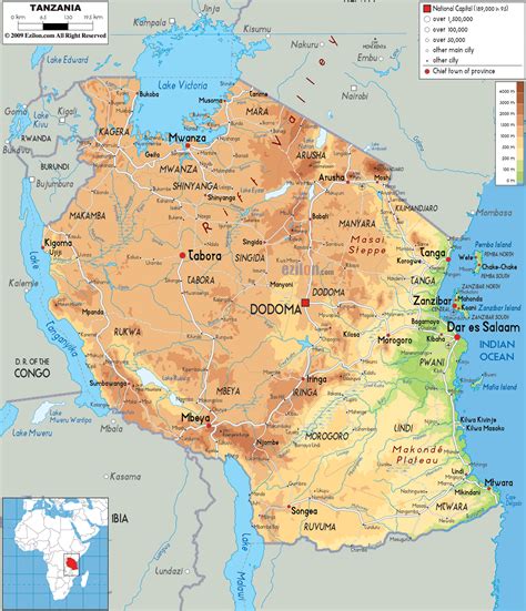 Physical Map of Tanzania and Tanzanian Physical Map | Physical map ...