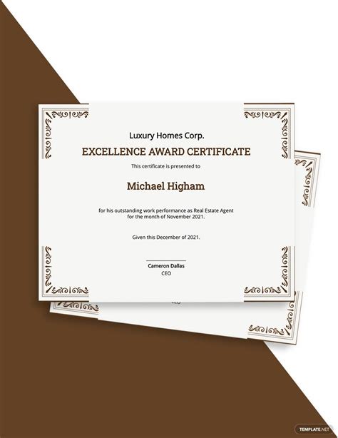 Editable Excellence Award Certificate Template - Download in Word ...