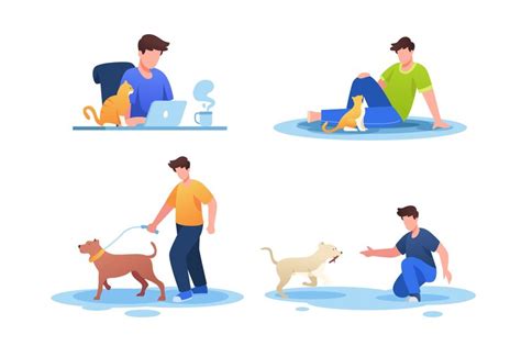 Free Vector | Everyday scenes with pets pack