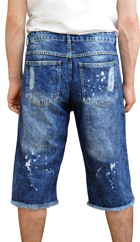 Men's Indigo Ripped Jeans Biker Summer Denim Shorts Hole Pants Casual ...