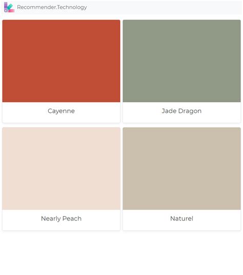 Cayenne, Jade Dragon, Nearly Peach, Naturel Paint Color Palettes, Paint Colors, Jade Dragon ...