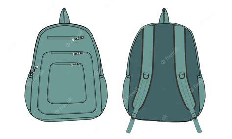 Premium Vector | Backpack technical flat sketch vector illustration green color template front ...