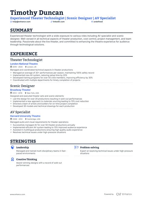 5 Technical Theatre Resume Examples & Guide for 2023