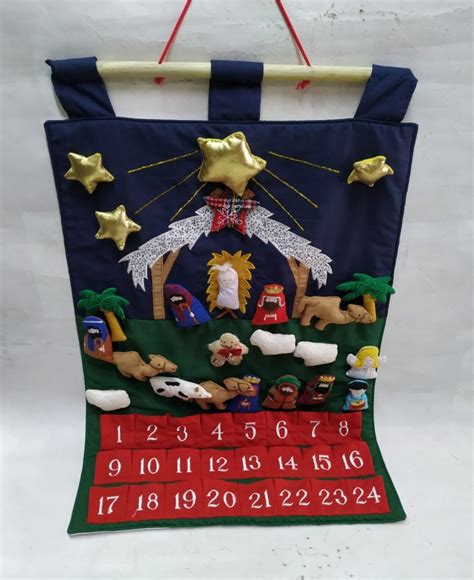 1980s Fabric Nativity Scene Advent Calendar by Kubla Crafts - Mary Joseph Baby Jesus Manger ...